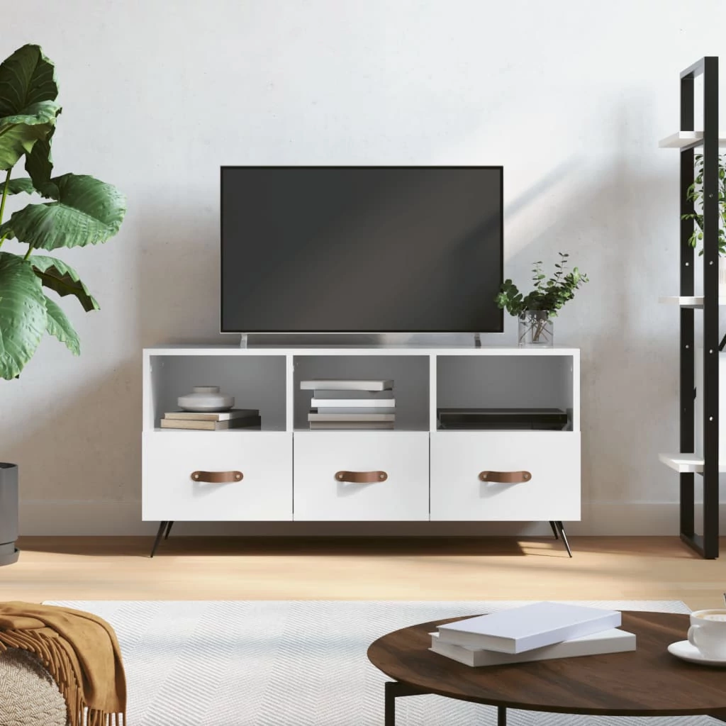 Fehér magasfényű szerelt fa TV-szekrény 102x36x50 cm