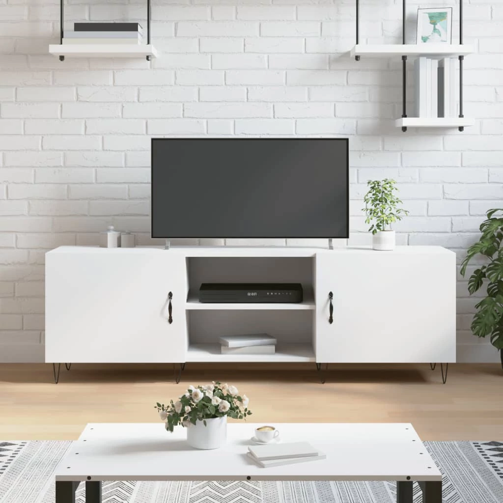 Fehér szerelt fa TV-szekrény 150 x 30 x 50 cm