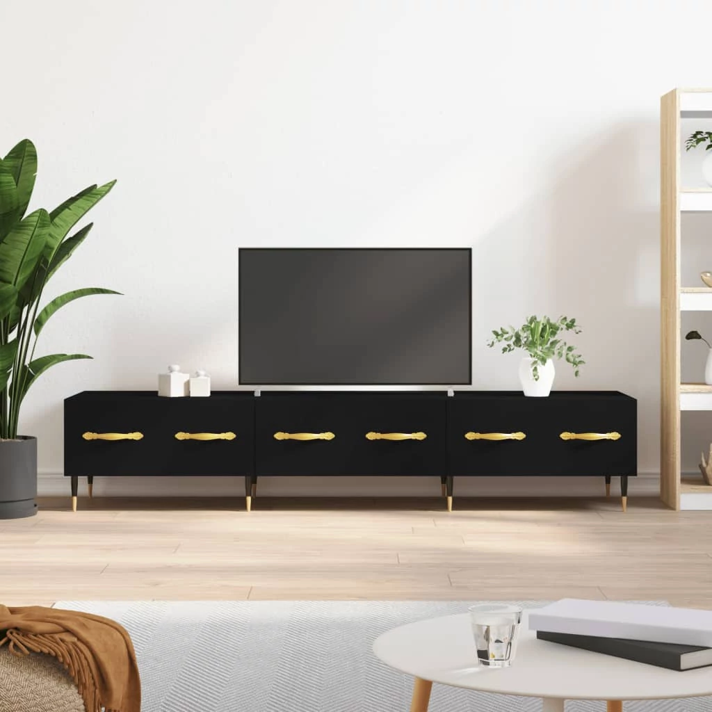 Fekete szerelt fa TV-szekrény 150 x 36 x 50 cm
