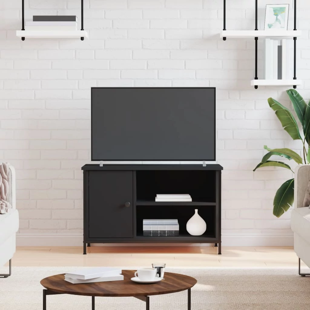 Fekete szerelt fa TV-szekrény 80x40x50 cm
