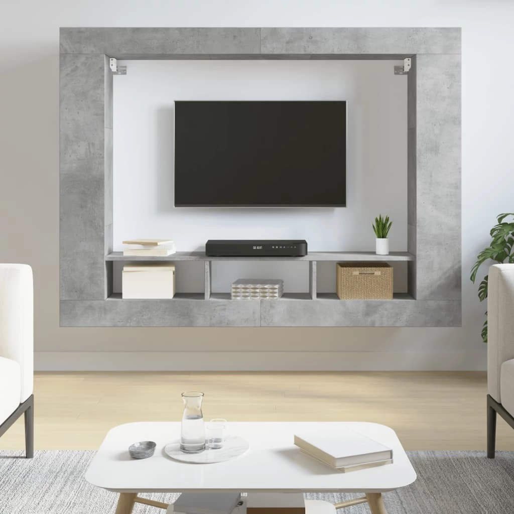 Betonszürke szerelt fa TV-szekrény 152x22x113 cm
