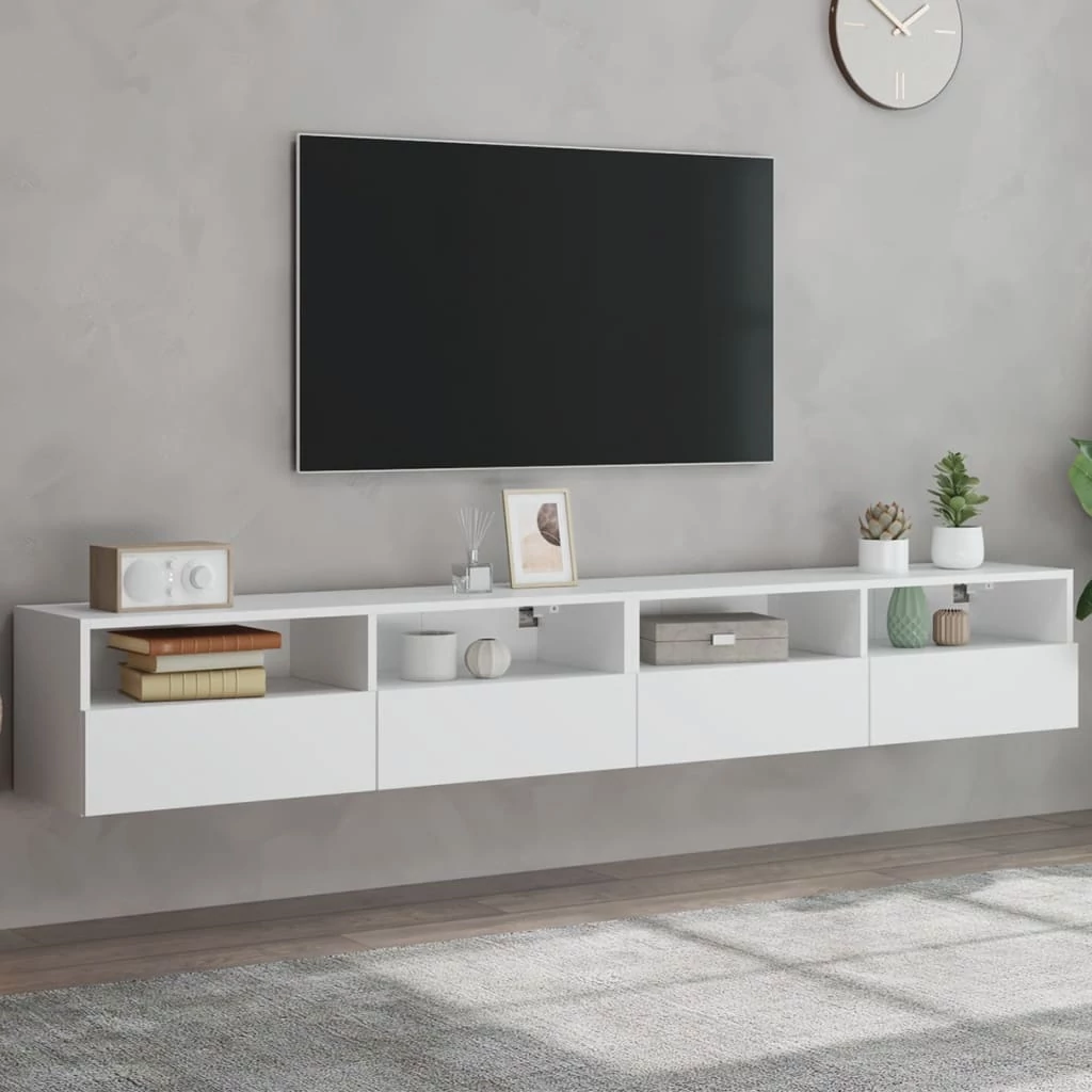 2 db fehér szerelt fa fali TV-szekrény 100 x 30 x 30 cm