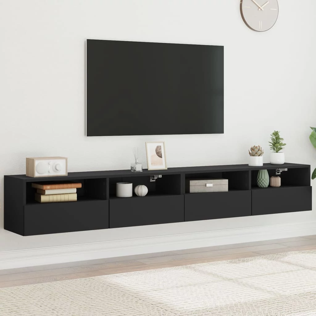 2 db fekete szerelt fa fali TV-szekrény 100 x 30 x 30 cm