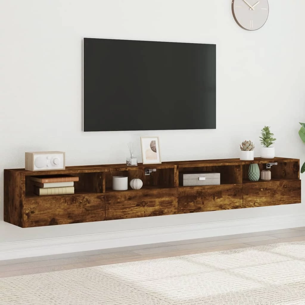 2 db füstös tölgy színű szerelt fa TV-szekrény 100 x 30 x 30 cm