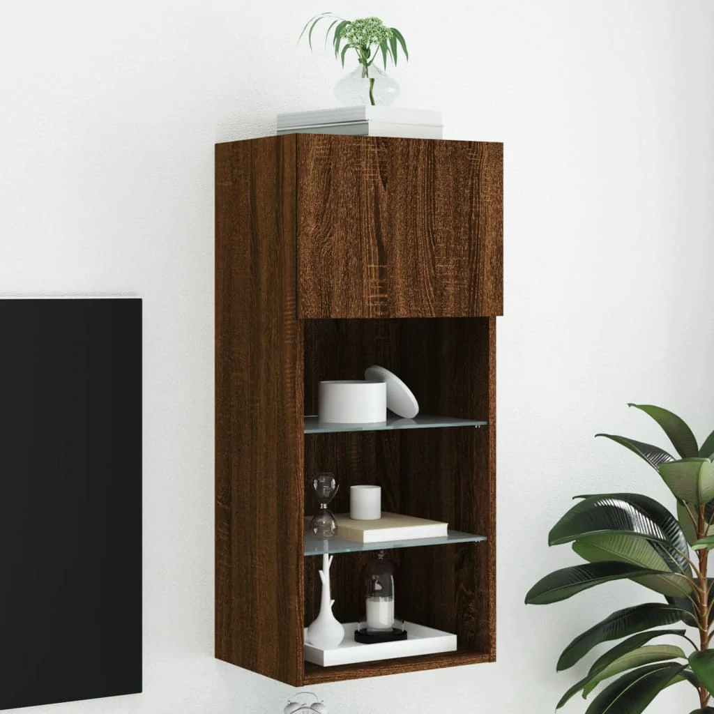 Barna tölgyszínű TV-szekrény LED-lámpákkal 40,5x30x90 cm