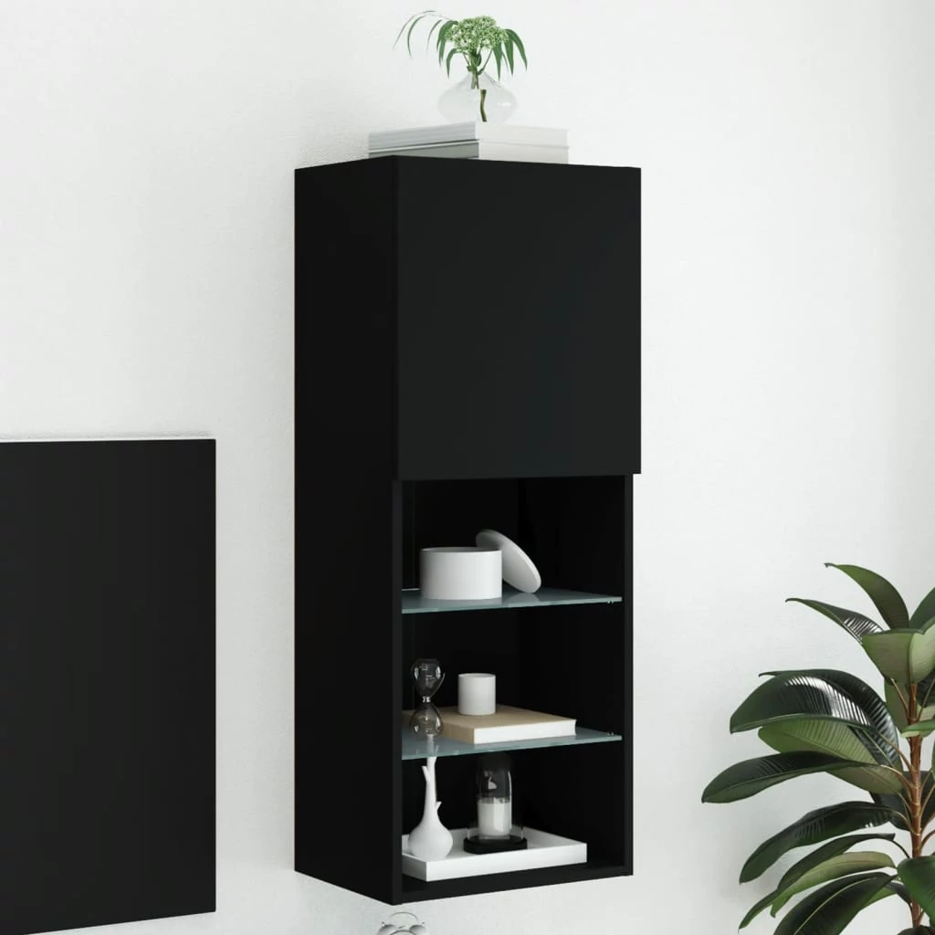 Fekete TV-szekrény LED lámpákkal 40,5 x 30 x 102 cm