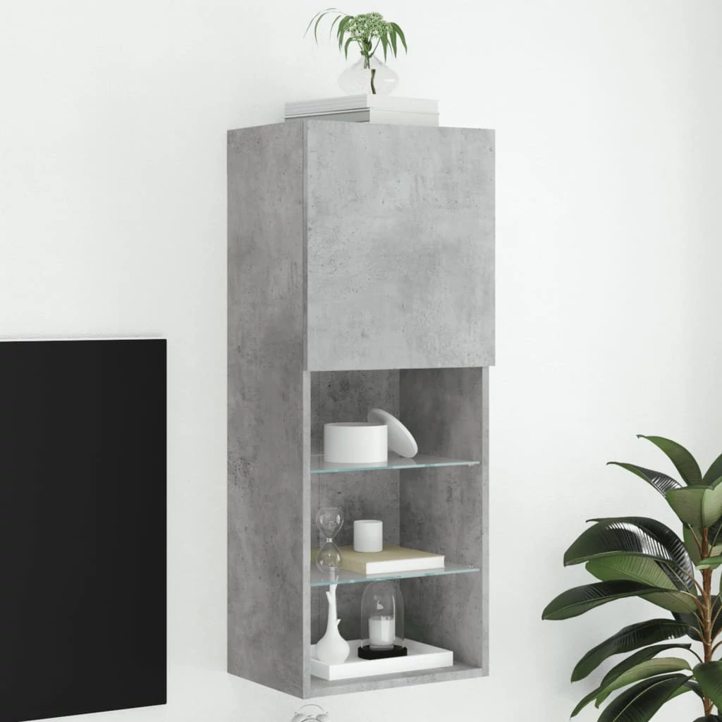 Betonszürke TV-szekrény LED lámpákkal 40,5 x 30 x 102 cm