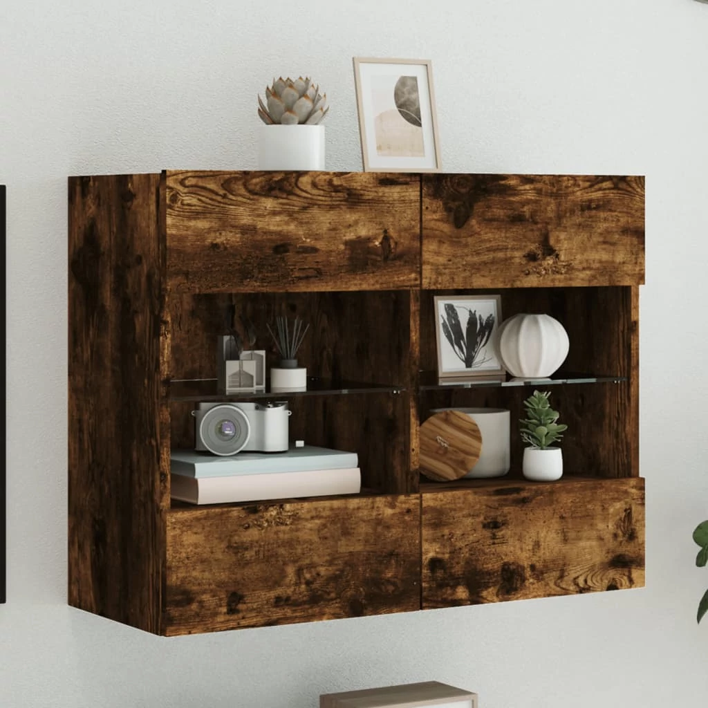 Füstös tölgy színű fali TV-szekrény LED-ekkel 78,5x30x60,5 cm