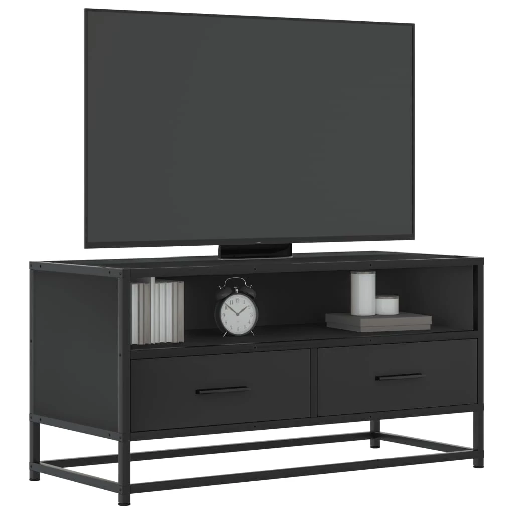 Fekete szerelt fa és fém TV-szekrény 80x34,5x40 cm