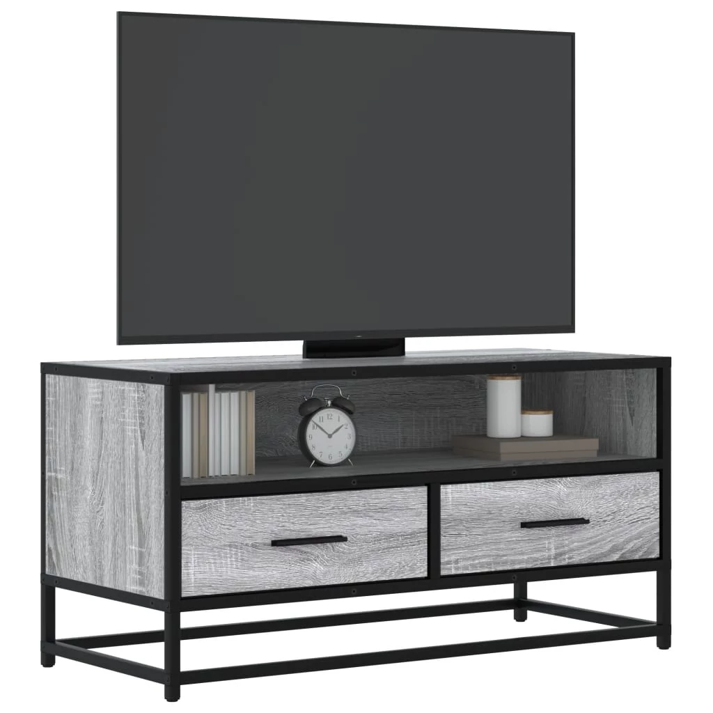 Szürke sonoma színű szerelt fa és fém TV-szekrény 80x34,5x40 cm
