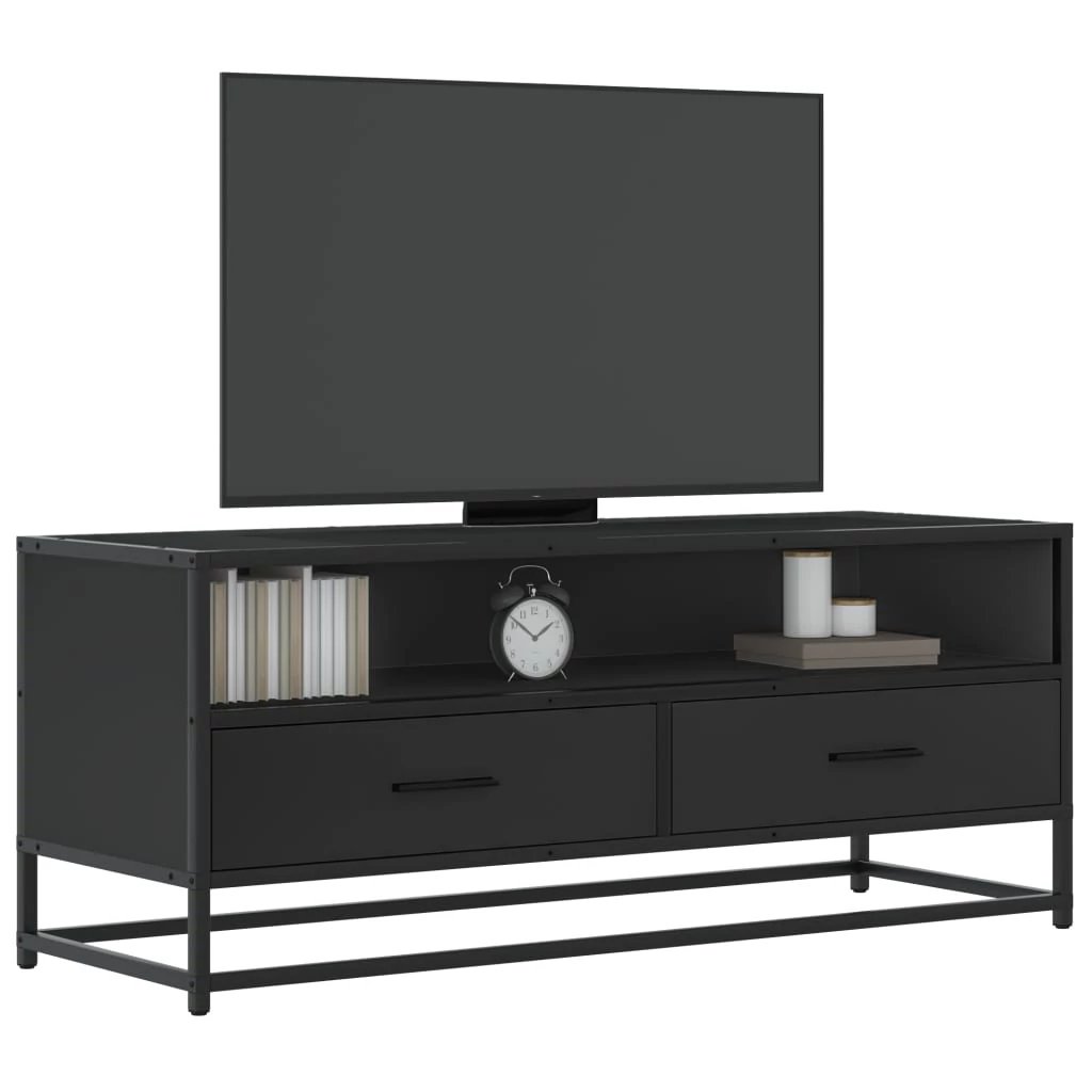 Fekete szerelt fa és fém TV-szekrény 100x34,5x40 cm