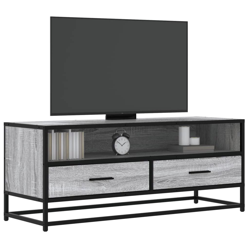 Szürke sonoma színű szerelt fa és fém TV-szekrény 100x34,5x40cm
