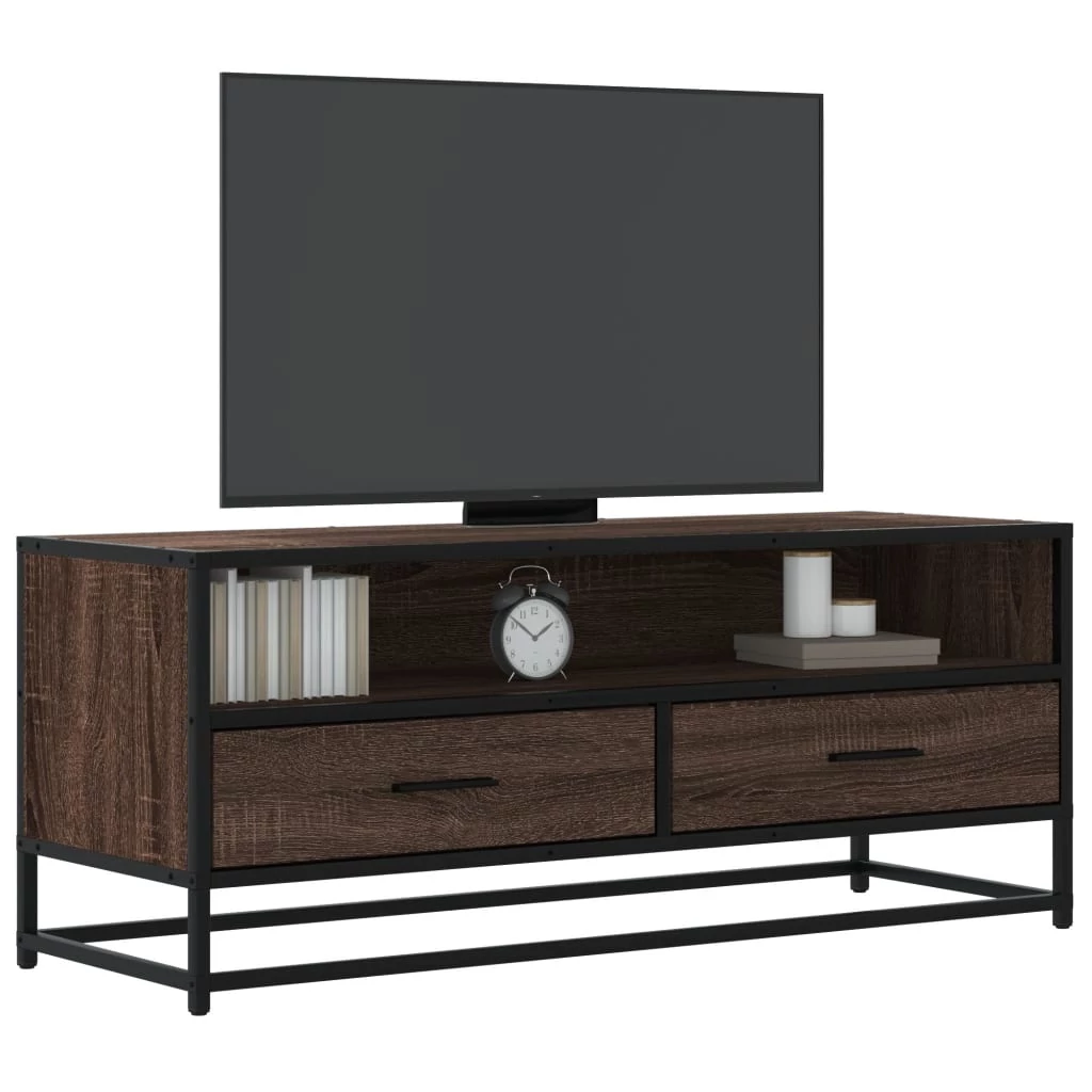 Barna tölgy színű szerelt fa és fém TV-szekrény 100x34,5x40 cm