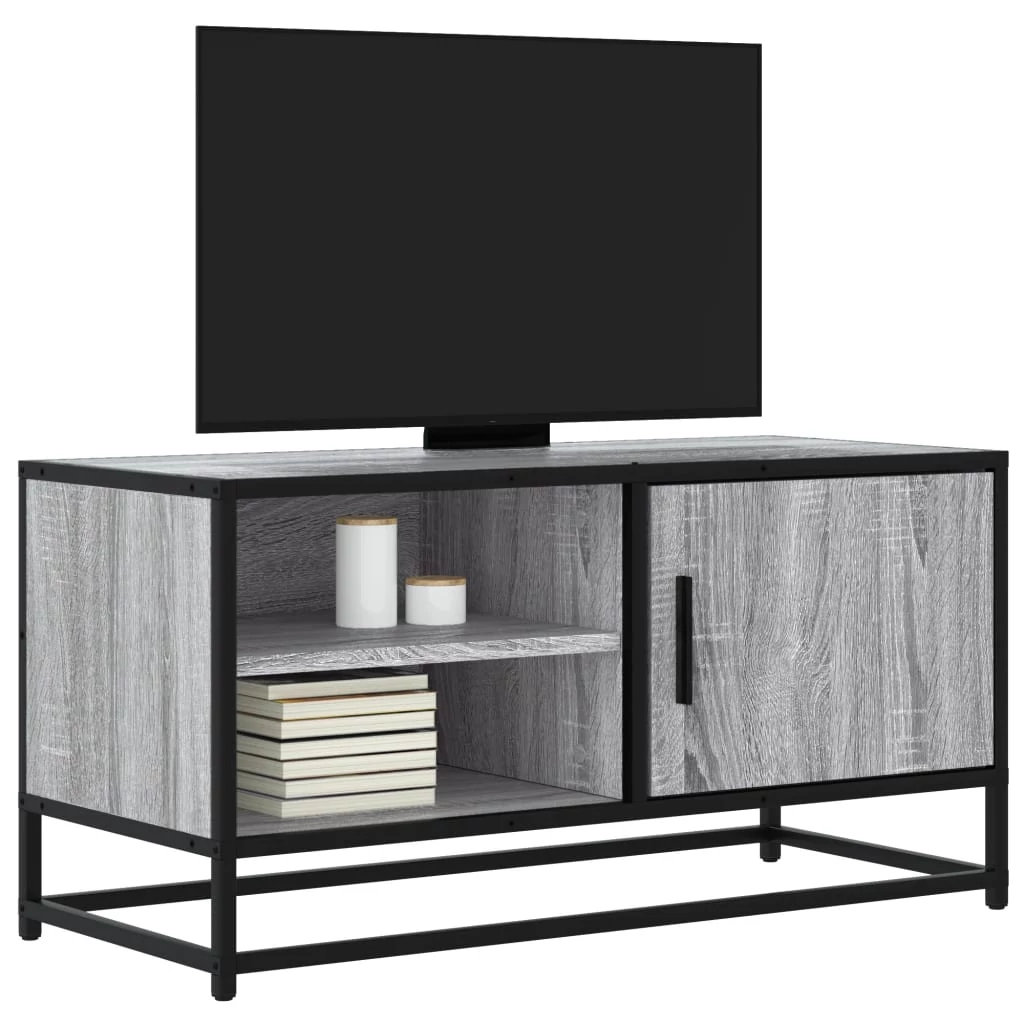 Szürke sonoma színű szerelt fa és fém TV-szekrény 80x34,5x40 cm