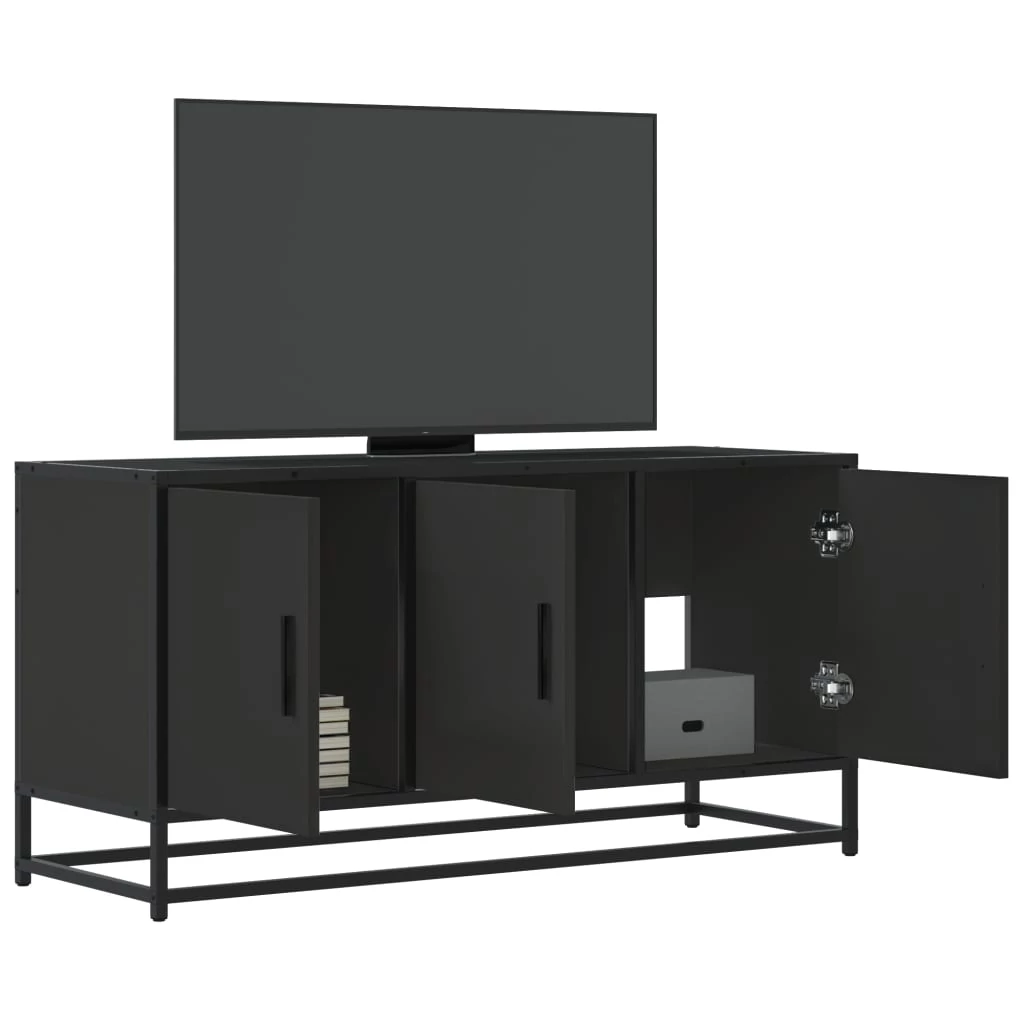 Fekete szerelt fa és fém TV-szekrény 100x35x50 cm