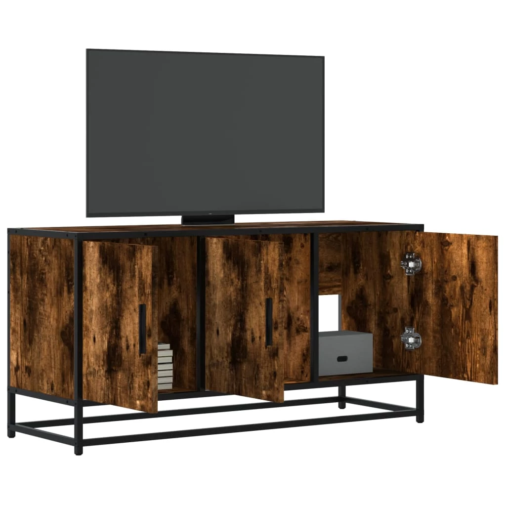 Füstös tölgy színű szerelt fa és fém TV-szekrény 100x35x50 cm