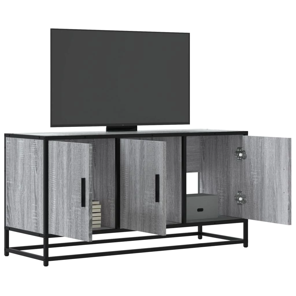 Szürke sonoma színű szerelt fa és fém TV-szekrény 100x35x50 cm