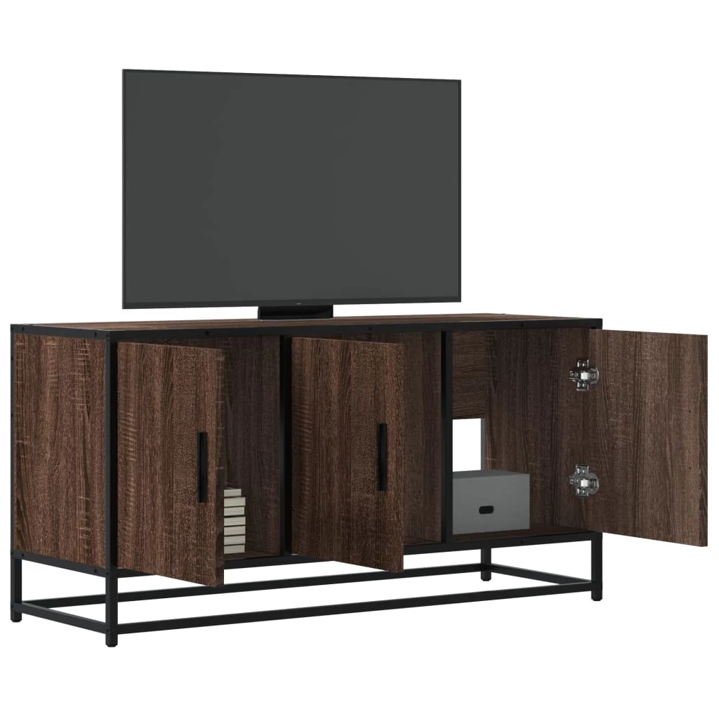 Barna tölgy színű szerelt fa és fém TV-szekrény 100x35x50 cm