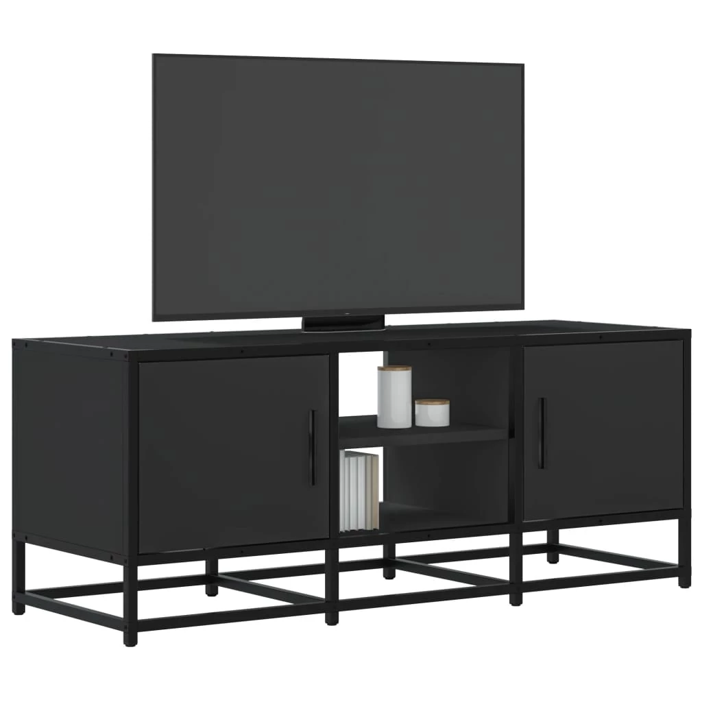 Fekete szerelt fa és fém TV-szekrény 100x35x41 cm