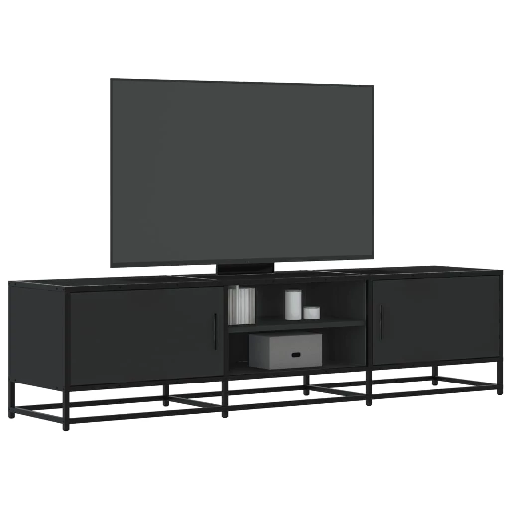 Fekete szerelt fa és fém TV-szekrény 160x35x41 cm