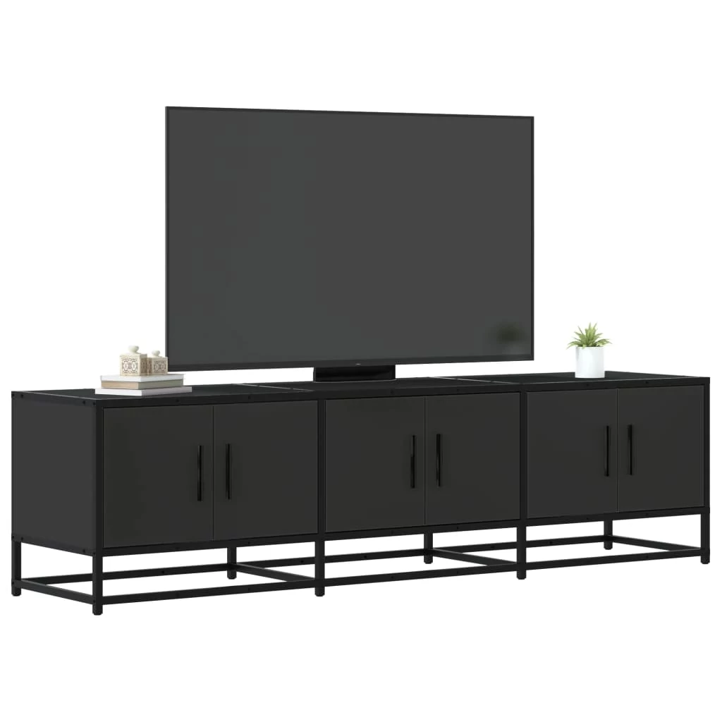 Fekete szerelt fa és fém TV-szekrény 150x35x41 cm
