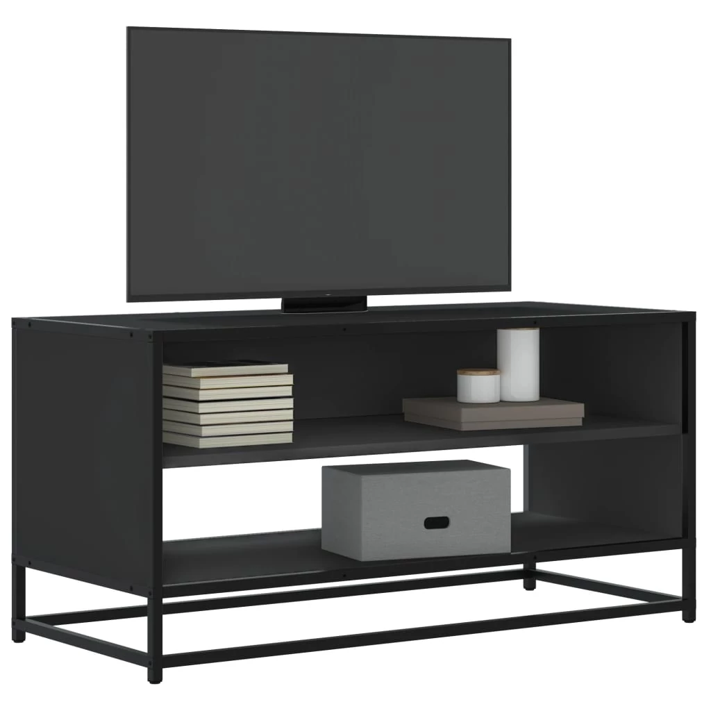 Fekete szerelt fa és fém TV-szekrény 91x40x46 cm