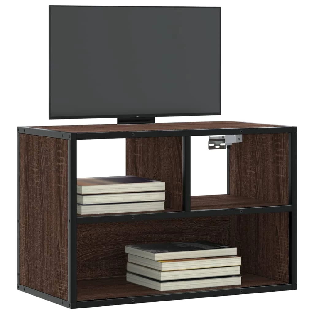 Barna tölgy színű szerelt fa és fém TV-szekrény 60x31x39,5 cm