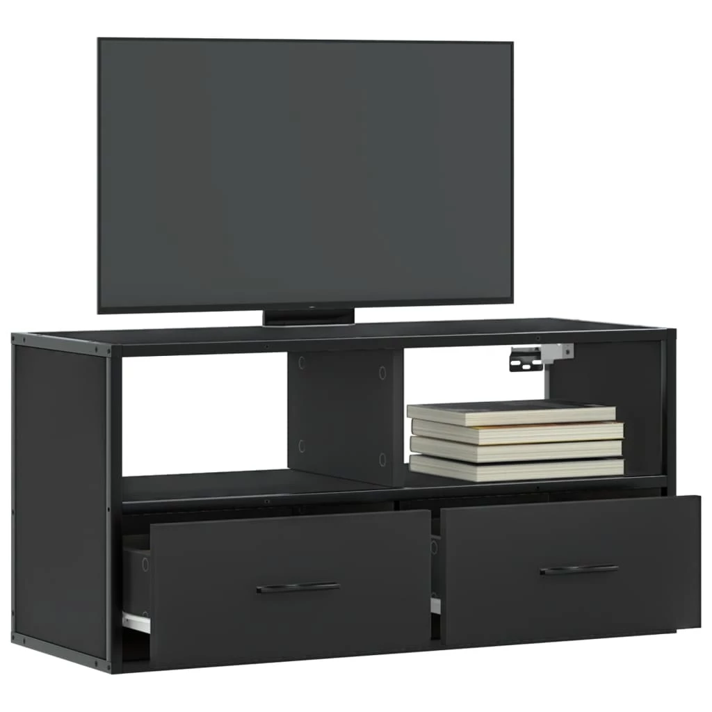 Fekete szerelt fa és fém TV-szekrény 80x31x39,5 cm