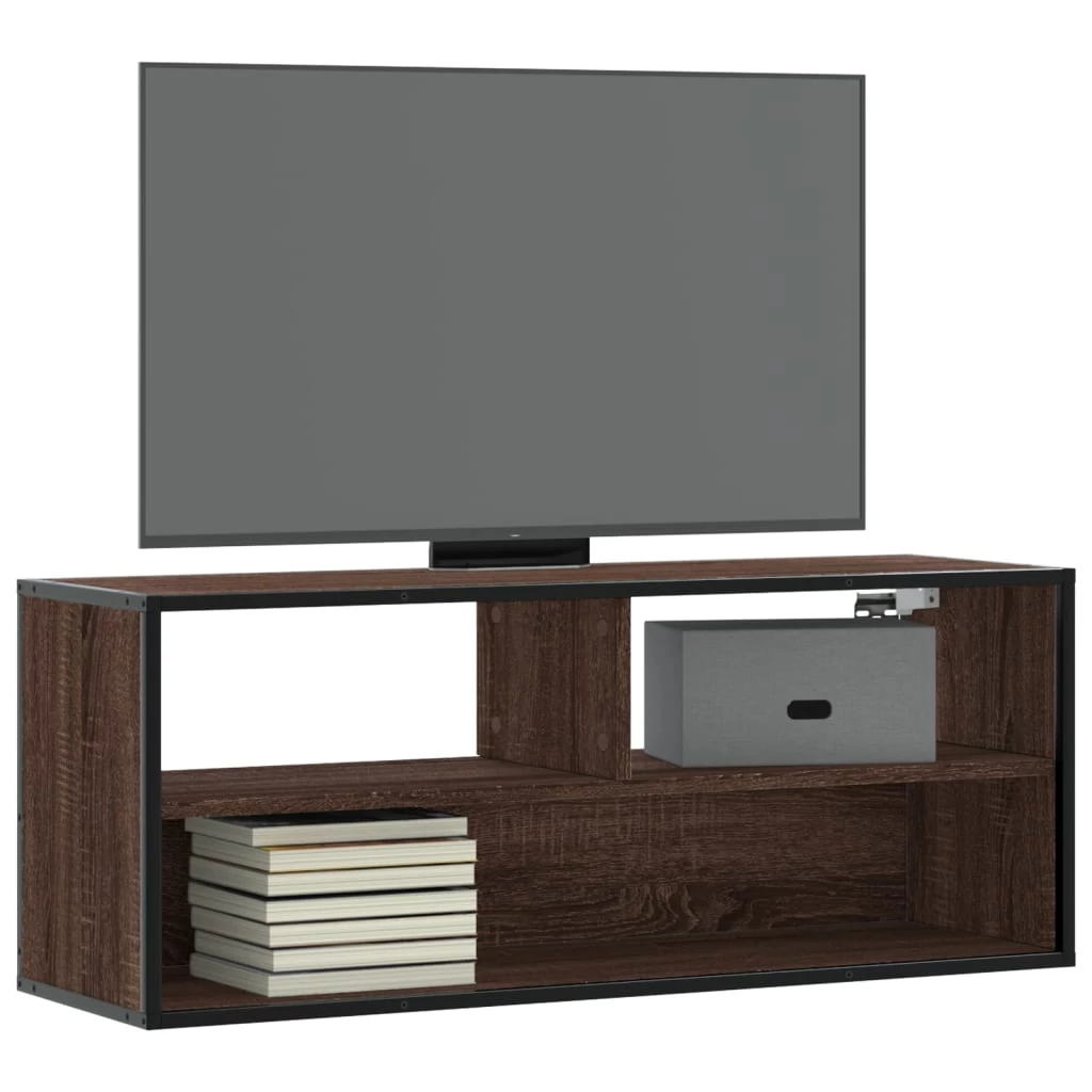 Barna tölgy színű szerelt fa és fém TV-szekrény 100x31x39,5 cm