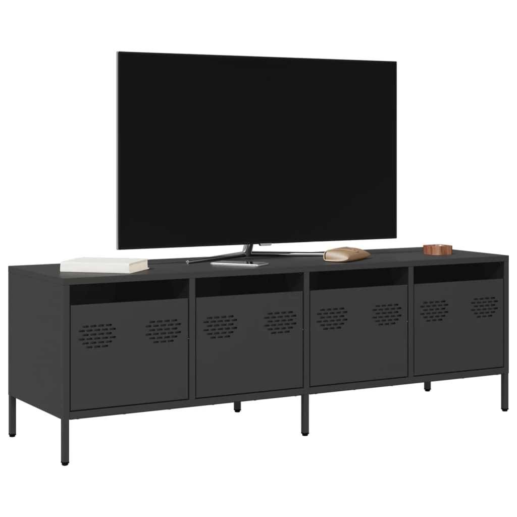 Fekete hidegen hengerelt acél TV-szekrény 135 x 39 x 43,5 cm