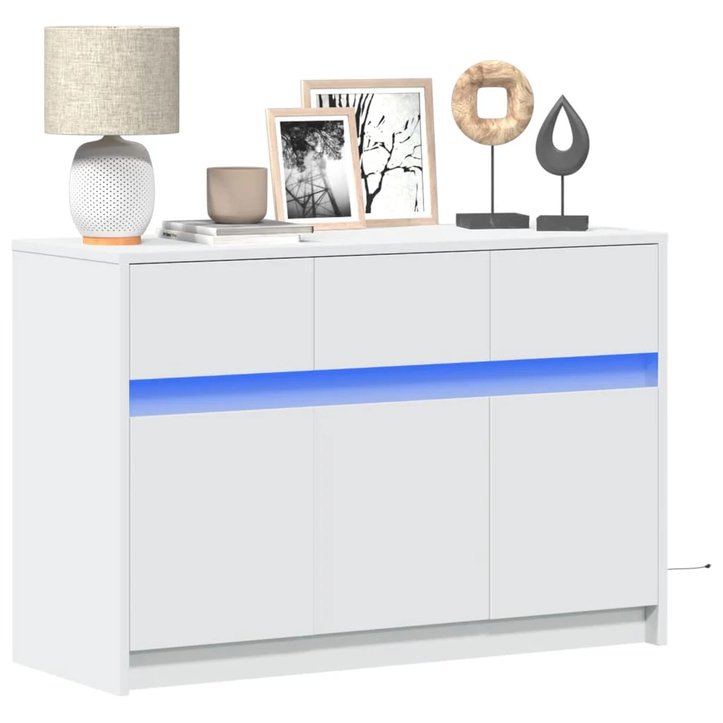Fehér szerelt fa TV-szekrény LED-ekkel 91 x 34 x 61 cm