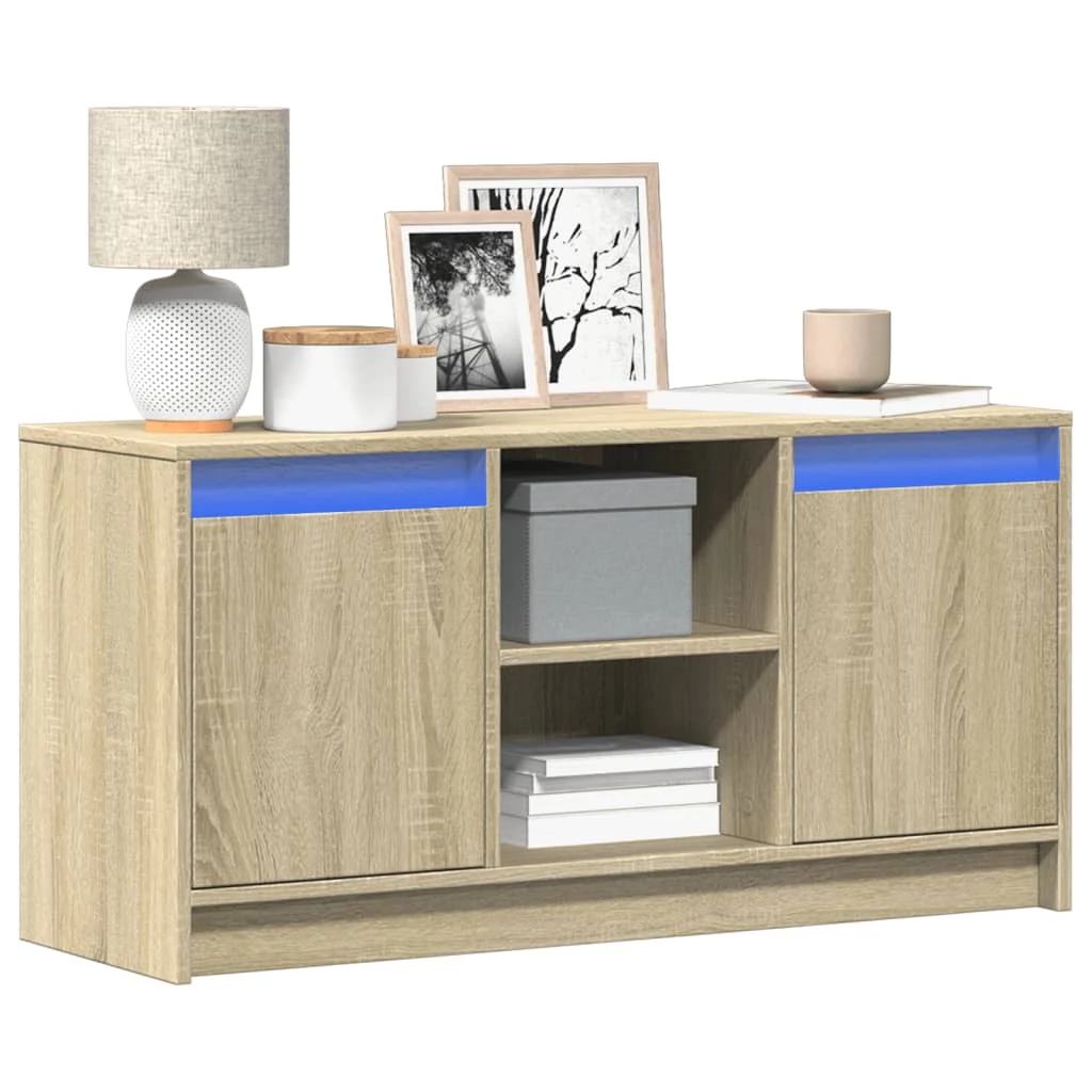 Sonoma tölgy színű szerelt fa LED-es TV-szekrény 100x34x50 cm