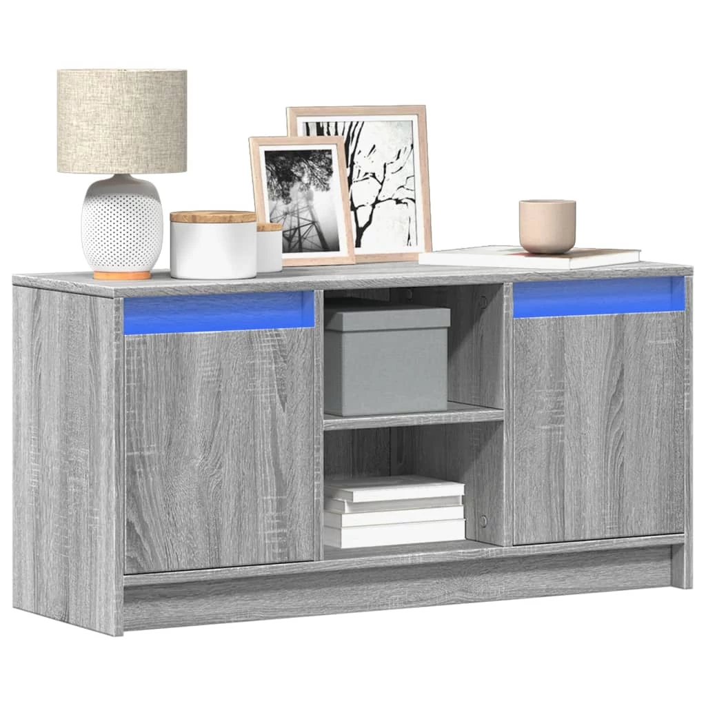 Szürke sonoma színű szerelt fa LED-es TV-szekrény 100x34x50 cm