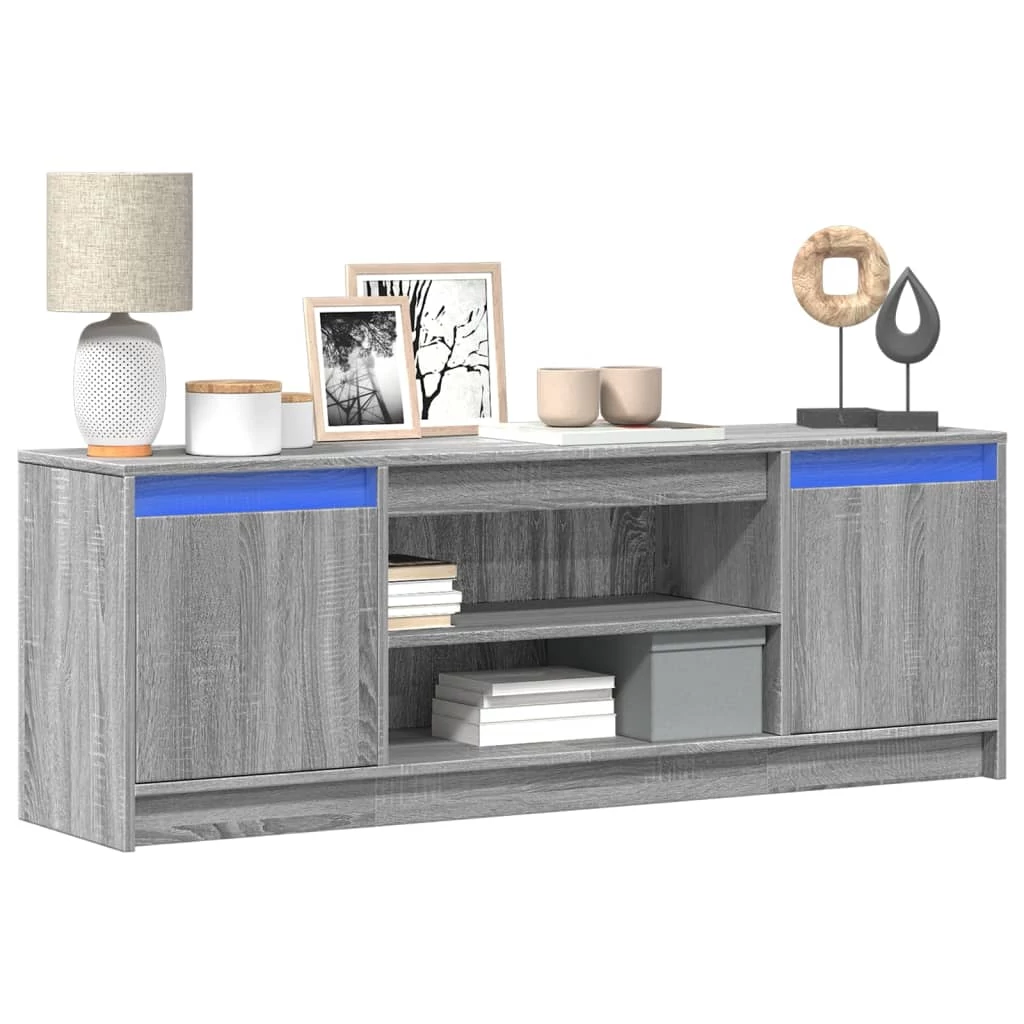 Szürke sonoma színű szerelt fa LED-es TV-szekrény 139,5x34x50cm