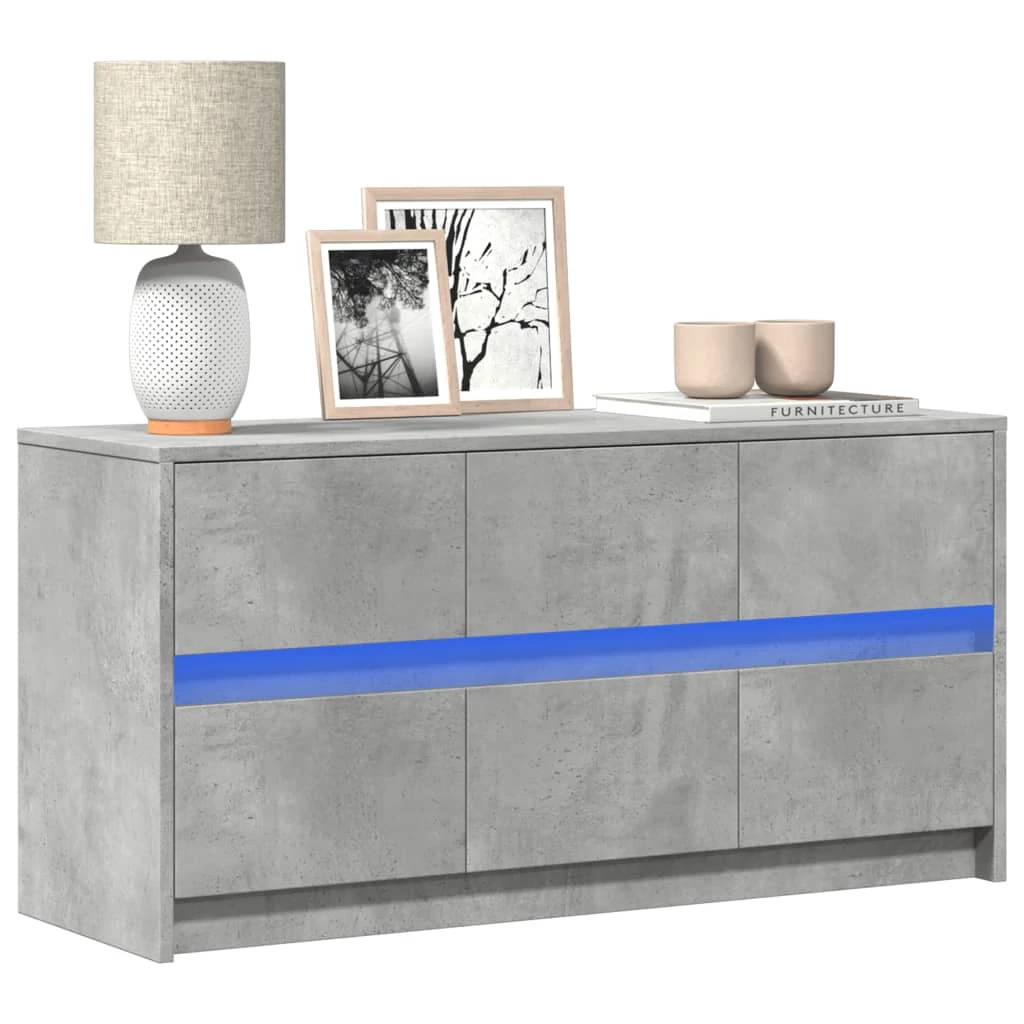 Betonszürke szerelt fa TV-szekrény LED-ekkel 100 x 34 x 50 cm