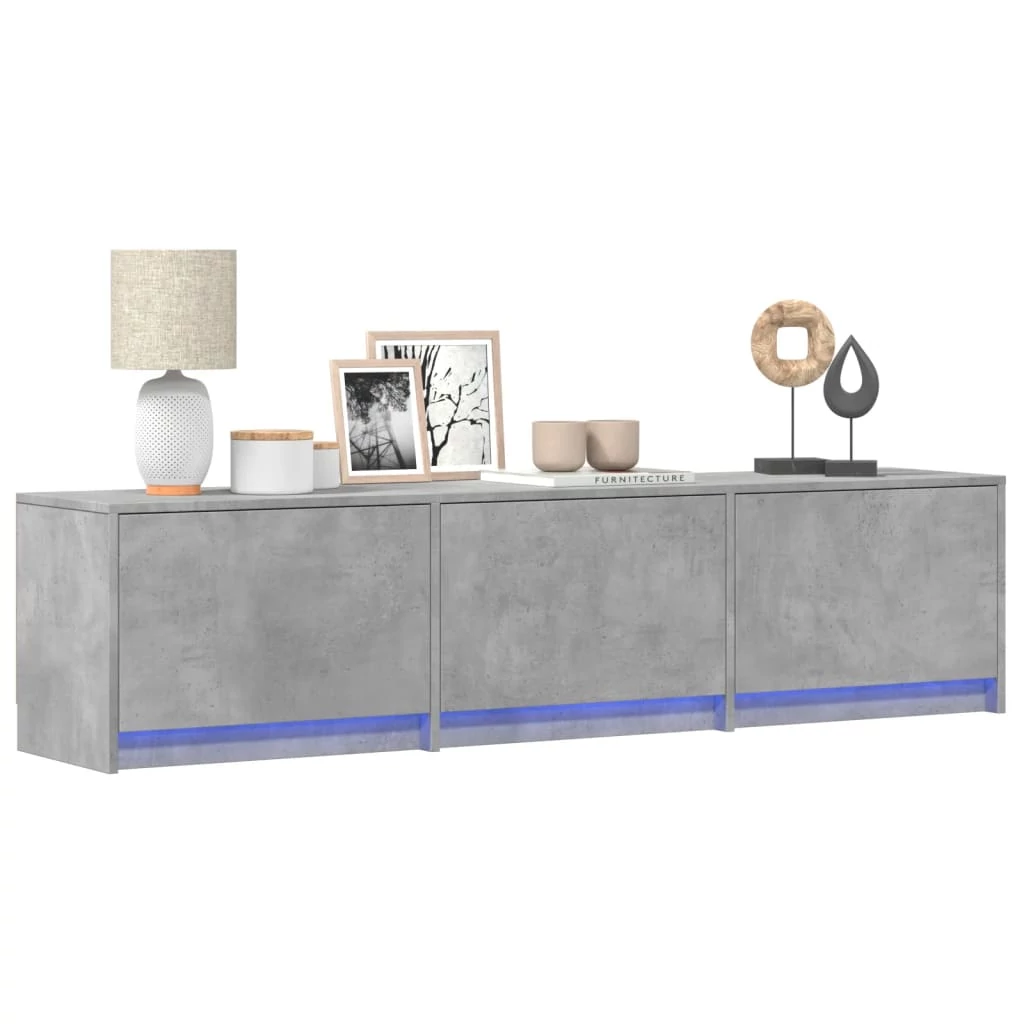 Betonszürke szerelt fa TV-szekrény LED-ekkel 165 x 34 x 50 cm