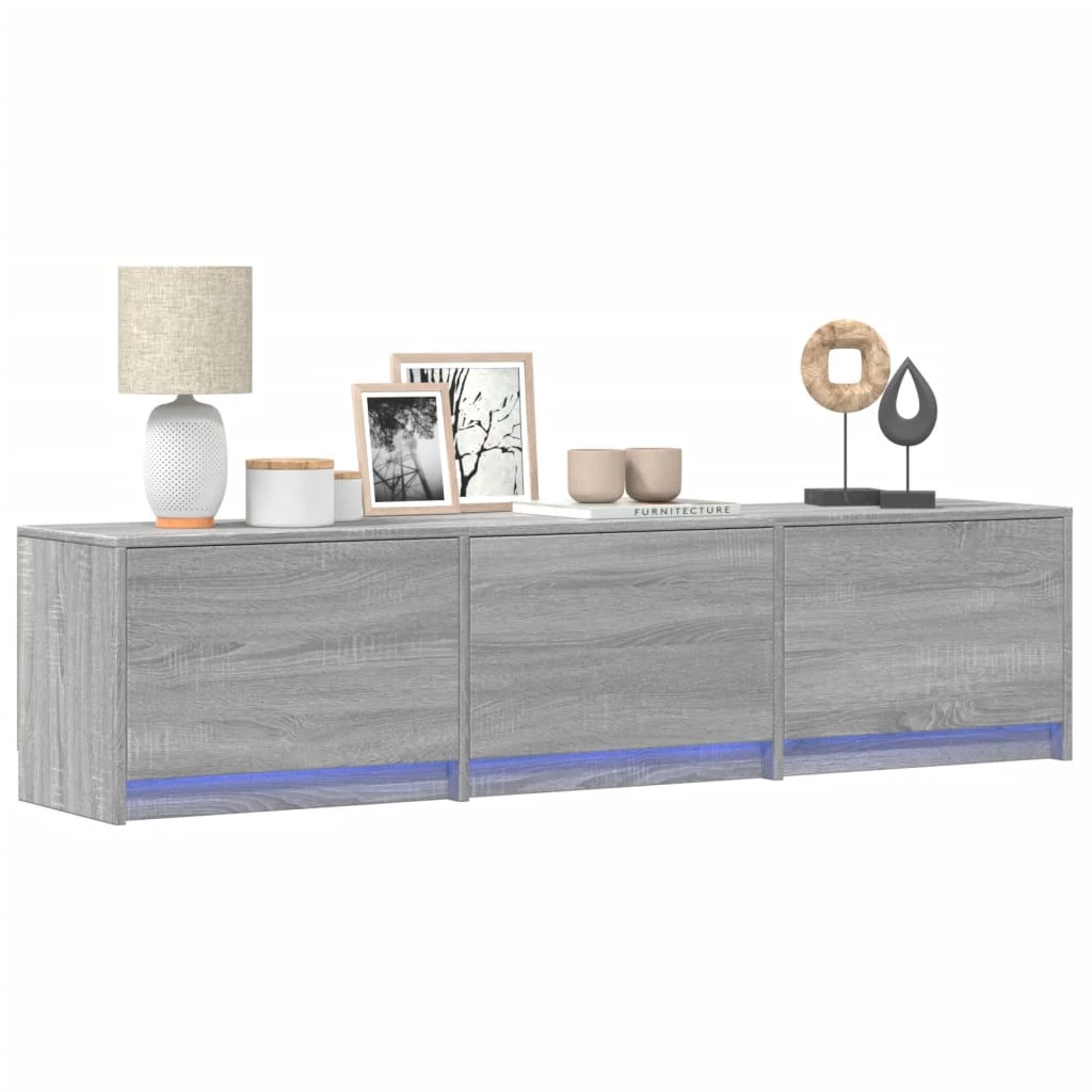 Szürke sonoma színű szerelt fa TV-szekrény LED-del 165x34x40 cm