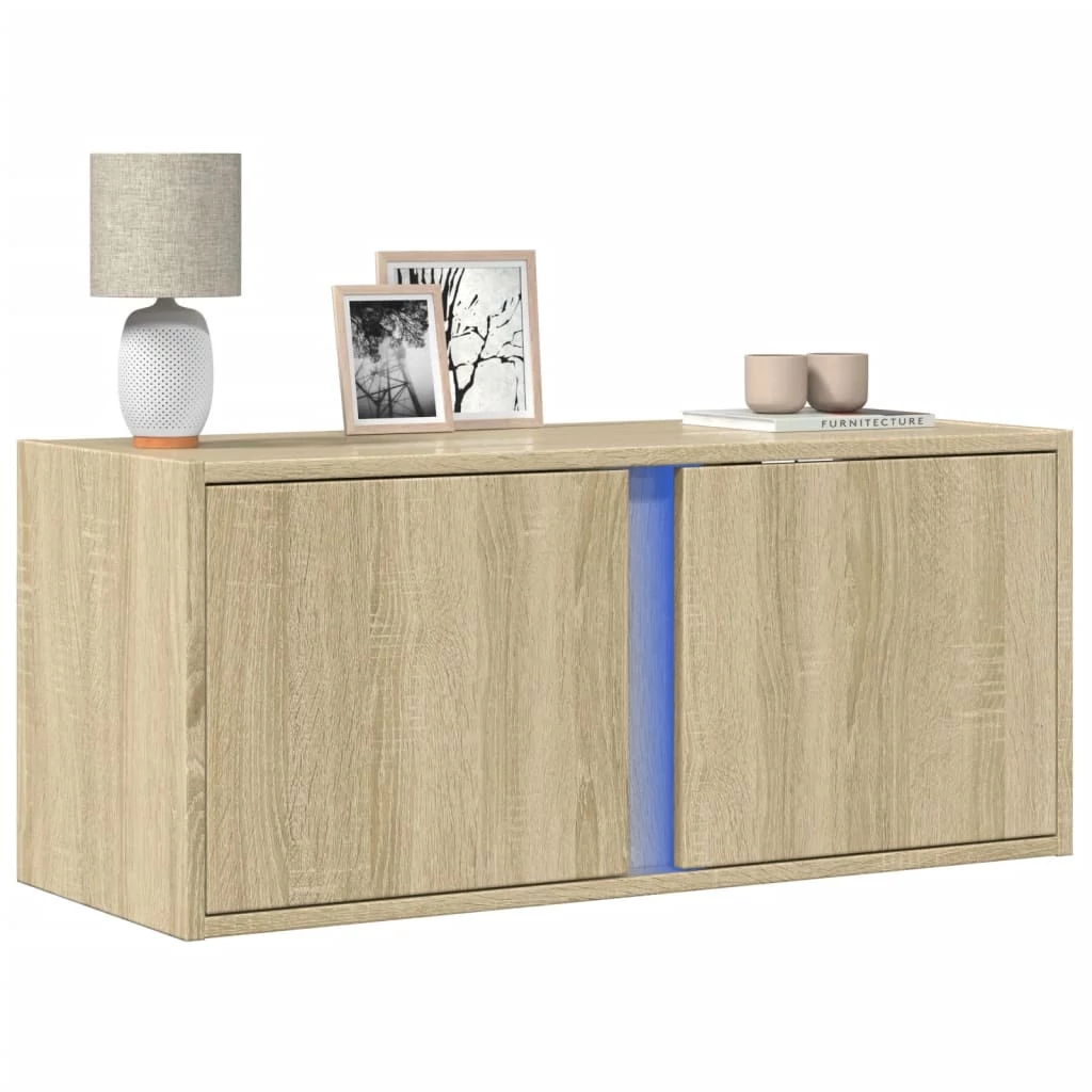 Sonoma tölgy színű fali TV-szekrény LED-ekkel 80x31x35 cm