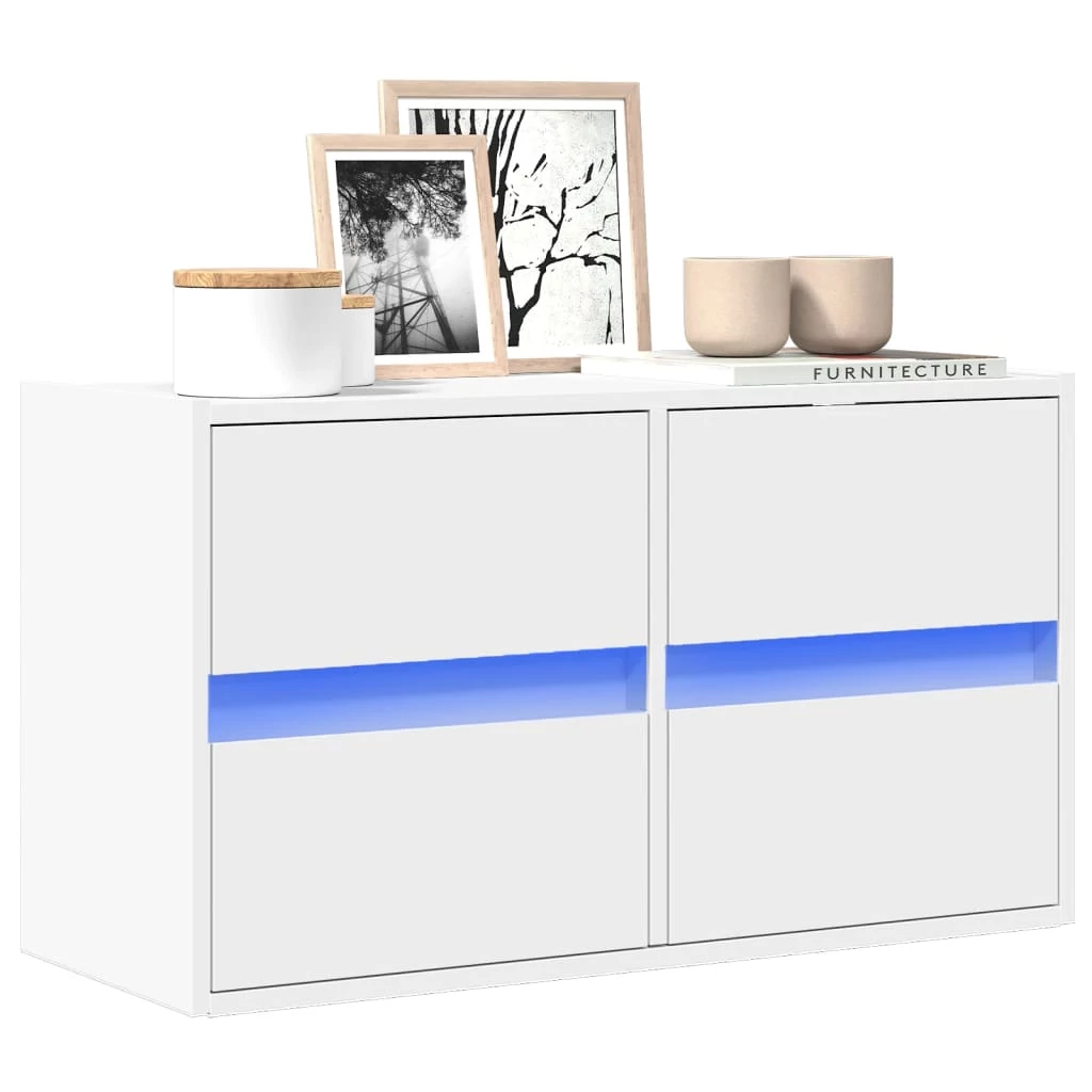 Fehér falra szerelhető TV-szekrény LED-lámpákkal 80x31x45 cm