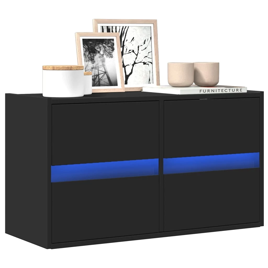 Fekete fali TV-szekrény LED-világítással 80x31x45 cm