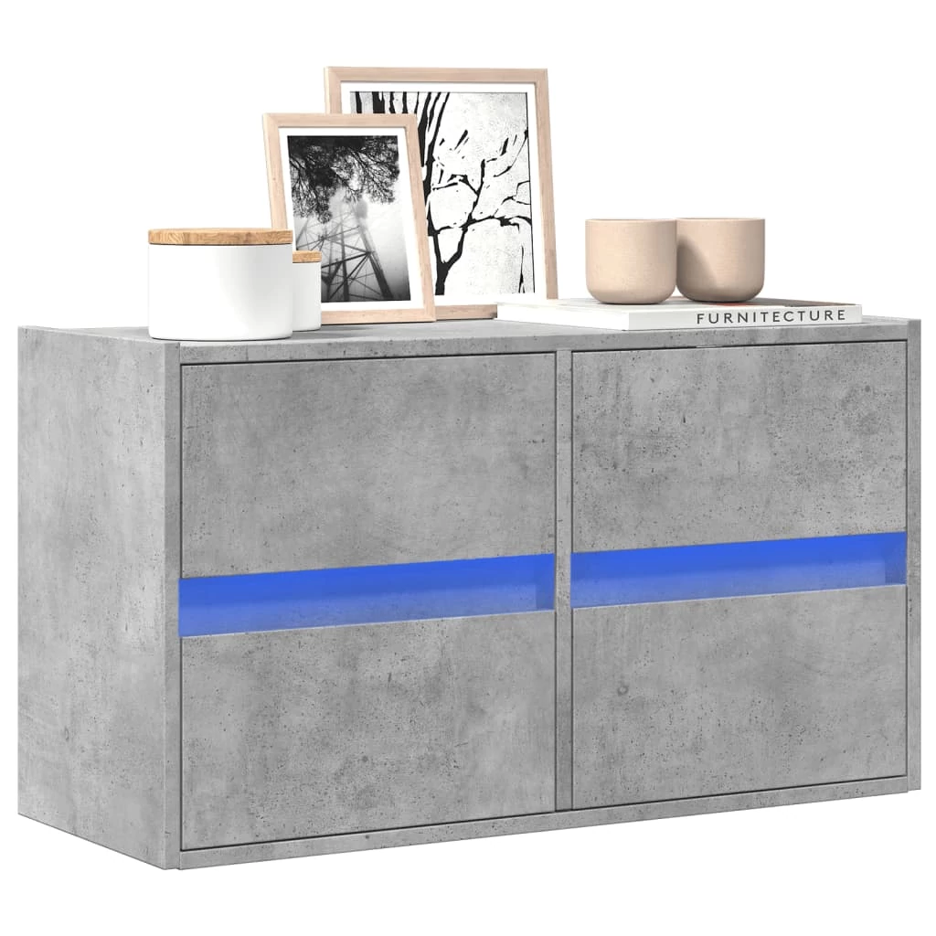 Betonszürke falra szerelhető TV-szekrény LED-del 80x31x45 cm
