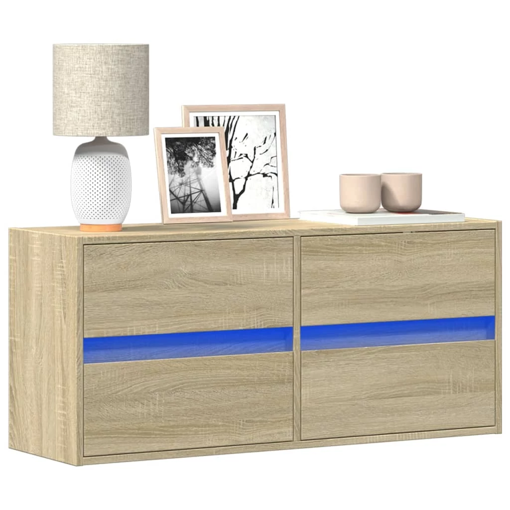 Sonoma tölgy színű fali TV-szekrény LED-ekkel 100x31x45 cm