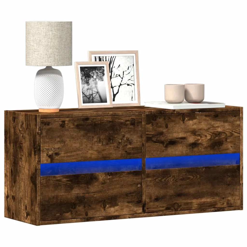 Füstös tölgy színű fali TV-szekrény LED-ekkel 100x31x45 cm