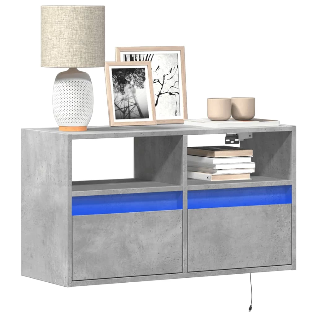 Betonszürke falra szerelhető TV-szekrény LED-del 80x31x45 cm