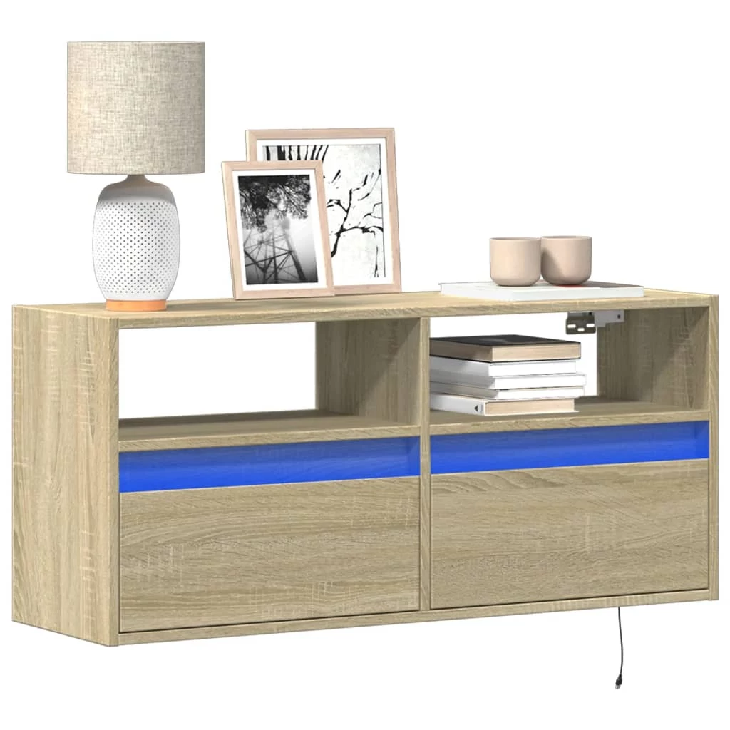 Sonoma tölgy színű fali TV-szekrény LED-ekkel 100x31x45 cm