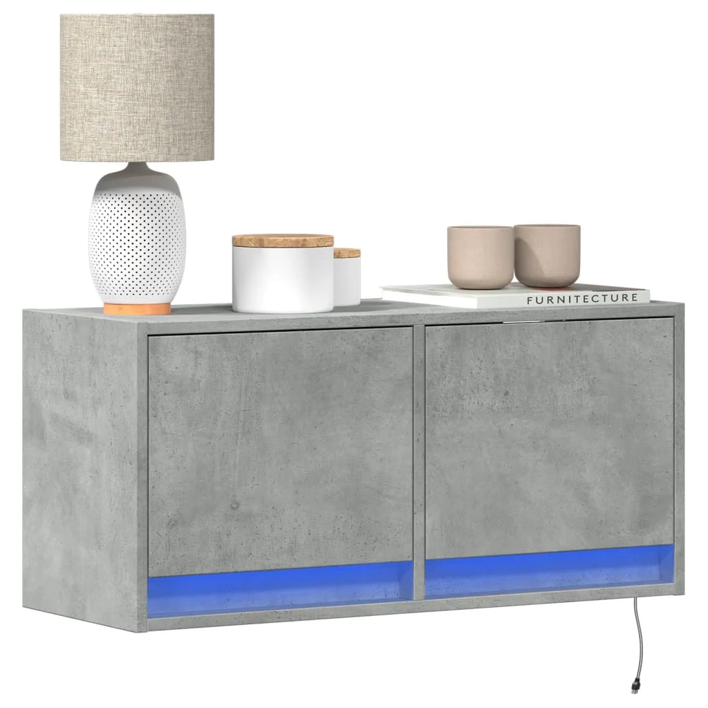 Betonszürke falra szerelhető TV-szekrény LED-del 80x31x35 cm