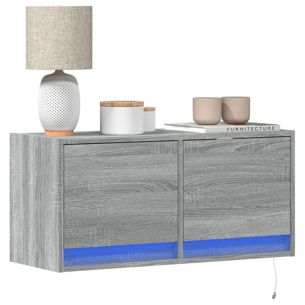 Szürke sonoma színű fali TV-szekrény LED-del 80x31x35 cm