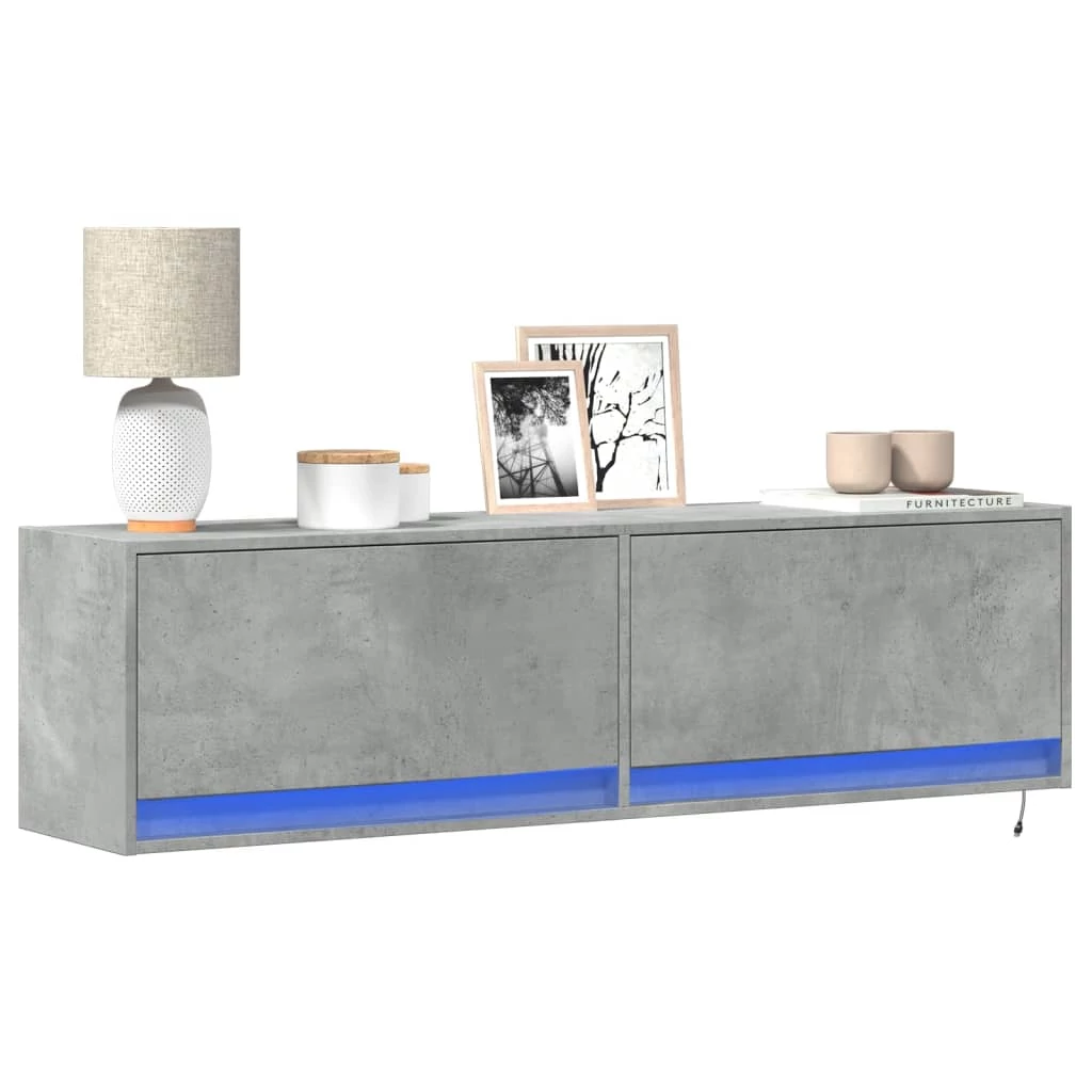 Betonszürke falra szerelhető TV-szekrény LED-del 140x31x38 cm
