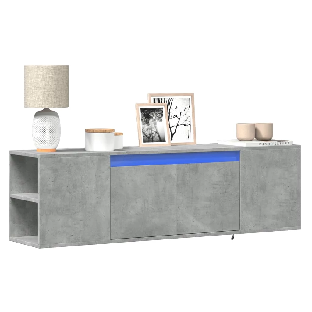 Betonszürke falra szerelhető TV-szekrény LED-del 135x31x39,5 cm