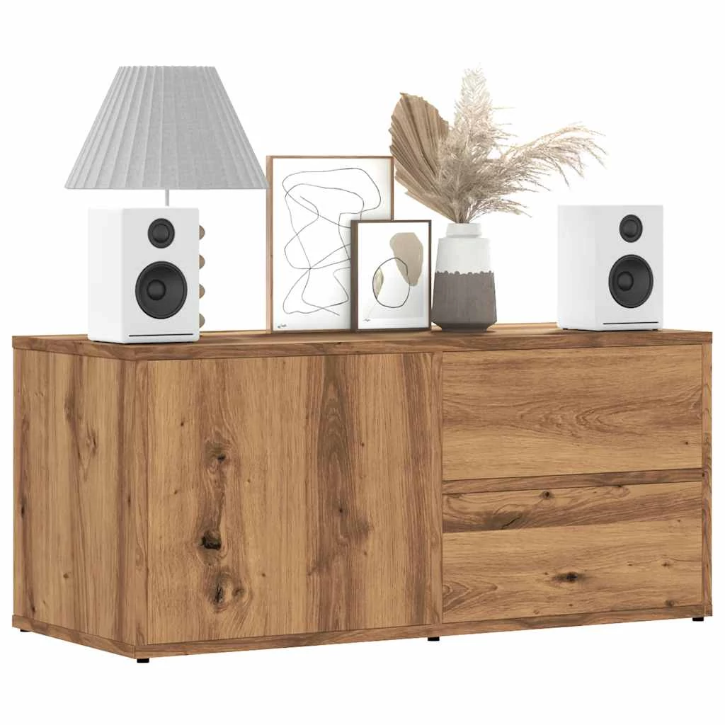 Kézműves tölgy színű szerelt fa TV-szekrény 80x34x35,5 cm